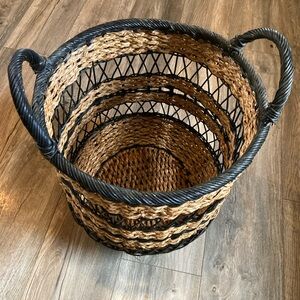 Woven Black and Brown Basket/ Laundry Hamper